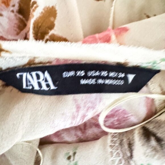 Zara Pastel Green Pink Floral Bias Cut Long Sleeve Maxi Dress XS - Picture 9 of 9